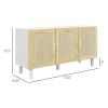 Boho Kitchen Cabinet, Buffet Cabinet with 3 Rattan Doors and Adjustable Shelves for Dining Room, White and Natural