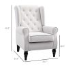 Cream White High Back Accent Chair with Wooden Legs, Removable Cushion for Living Room, Club, Bedroom