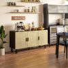 Boho Kitchen Cabinet, Buffet Cabinet with 3 Rattan Doors and Adjustable Shelves for Dining Room, Black and Natural