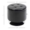 Swivel Ottoman Foot Stool Round PU Leather with Thick Padding Black