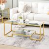 1PC Modern 2-Tier Rectangular Coffee Table with Glass Table Top Living RoomTables
