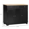 Sideboard Buffet Rubberwood Top 3 Drawers 3 Cabinets Adjustable Shelves Black Kitchen