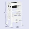 2 in 1 Kids Foldable Kitchen Step Stool, Toddler Standing Tower with Chalkboard and Lockable Handrail for Children 3-6 Years Old, White