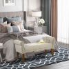 Traditional Button Tufted Shoe Bench Beige Rounded Arm Entryway Bed End Living Room Decor