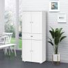 Kitchen Pantry Cabinet, Tall Kitchen Storage Cabinet, Freestanding Pantry with 2 Double Doors, Adjustable Hinge and Drawer for Kitchen, White