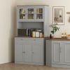 71" Kitchen Pantry Cabinet with Microwave Stand, Kitchen Hutch with 2 Drawers and Adjustable Shelves, Gray