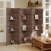 6 Panel 67" Tall Wood Privacy Screen Room Divider with 3 Shelves and Folding Storage for Bedroom, Walnut