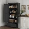 69" Tall Farmhouse Kitchen Pantry Cabinet with 2 Doors, Drawer and Adjustable Shelves for Dining Room, Black