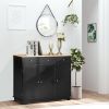 Sideboard Buffet Rubberwood Top 3 Drawers 3 Cabinets Adjustable Shelves Black Kitchen