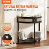 VEVOR Half-moon Rattan Console Table with 2 Drawers, Rattan Entryway Table with Natural Rattan Sliding Door