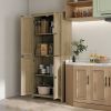 72" Freestanding Kitchen Pantry Cabinet, Farmhouse Tall Storage Cabinet with 4 Door Cabinets and Adjustable Shelves for Dining Room, Natural