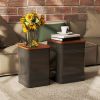 Ottoman with Storage Set of 2, Industrial Nesting Ottoman Stool with Removable Lid, Metal Frame for Living Room, Black