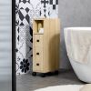 Freestanding Compact Design Bathroom Cabinet with 2 Open Cabinets 1 Door Cabinet 1 Drawer and 4 Rolling Wheels Oak Grain Color