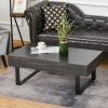 Mid-century Modern Coffee Table with Storage Drawer, Metal Sled Designed Legs and Wood Grain Surface for Living Room, Dark Grey