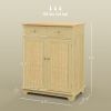 Kitchen Storage Cabinet, Sideboard Floor Cupboard with Solid Wood Top, Adjustable Shelf, and 2 Drawers, Natural