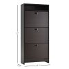 Trendy Shoe Storage Cabinet 3 Large Fold-Out Drawers Spacious Top Surface Espresso