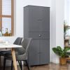 71 Freestanding Kitchen Pantry Cabinet Grey Large Storage 2 Double Door Cabinets 1 Drawer