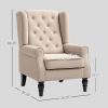 Wingback Accent Chair for Living Room, Button-Tufted Lounge Chair with Round Armrests and Wood Legs, Beige