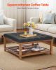 VEVOR Large Square Ottoman Coffee Table, 34.5 Inch Tufted Coffee Table with Solid Wood Shelf Storage