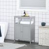 Wooden Bathroom Storage Cabinet Freestanding Organizer Cupboard Double Doors Grey