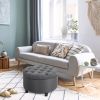 Storage Ottoman Bench Round Button Tufted Linen-touch Grey for Living Room Bedroom