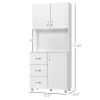 Freestanding Kitchen Hutch Cabinet Storage Organizer with 2 Door Cabinets, 3 Drawers, Open Countertop & Adjustable Shelf, White
