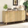 Fluted Sideboard Buffet Cabinet, 55" Coffee Bar Cabinet with 4 Doors, 2 Adjustable Shelves, 5 Wood Legs, Nature Wood