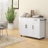 Rolling Kitchen Island with Stainless Steel Countertop, Drawer, 3 Cabinets, Spice & Towel Rack, White