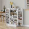 Freestanding Kitchen Pantry Cabinet White with 5-Tier Shelf 12 Spice Rack Adjustable Shelves