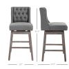 Bar Height Bar Stools Set of 2, 180 Degree Swivel Barstools with Solid Wood Footrests and Button Tufted Design