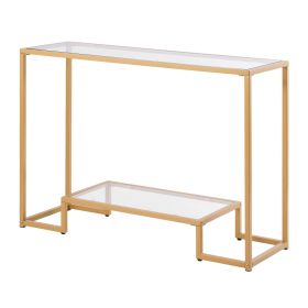 VEVOR 2-Tier Glass Console Table, Modern Rectangle Sofa Side Table with Tempered Glass Top and Iron Legs (Number of Layers: 2 Layers, Color: Golden)