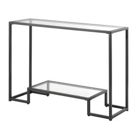 VEVOR 2-Tier Glass Console Table, Modern Rectangle Sofa Side Table with Tempered Glass Top and Iron Legs (Number of Layers: 2 Layers, Color: Black)