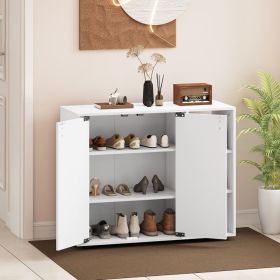 3-Tier Shoe Cabinet with Doors with Adjustable Open Shelves for Entryway (Color: White)