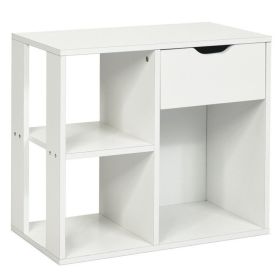 3-Tier Side Table with Storage Shelf and Drawer Space (Color: White)