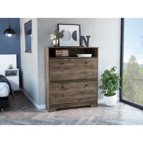 Brandford Shoe Rack, Superior Top, Two Shelves, Light Oak / White (Color: Dark Brown)