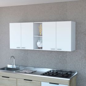 Winslow 150" Wall Cabinet, Four Doors, Two Divisions, Two Shelves, Black (Color: White)