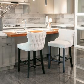 A&A Furniture,Contemporary Velvet Upholstered Wing-Back Barstools with Button Tufted Decoration and Wooden Legs, and Chrome Nailhead Trim (Color: as Pic)