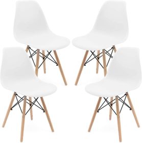 Set of 4 Modern Style Dining Chair, Shell Lounge Plastic Chair for Kitchen, Dining, Bedroom (Color: White)