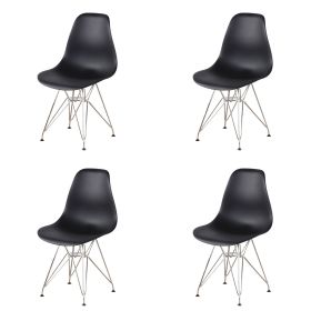 Set of 4 Modern Style Dining Chair, Shell Lounge Plastic Chair for Kitchen, Dining, Bedroom (Color: Black-dd)