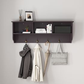 White Entryway Wall Mounted Coat Rack with 4 Dual Hooks Living Room Wooden Storage Shelf (Material: MDF, Color: Espresso)
