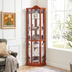 Glass Cabinet Lighted Corner Cabinet Corner Display Curio Cabinet, Glass Display With Light(Included)Bar Cabinet (Material: MDF+glass, Color: Oak)