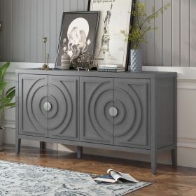 Retro Sideboard door with Circular Groove Design Round Metal Door Handle for Entrance,Dinning Room,Living Room (Material: MDF, Color: Gray)