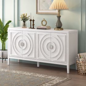 Retro Sideboard door with Circular Groove Design Round Metal Door Handle for Entrance,Dinning Room,Living Room (Material: MDF, Color: White)