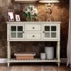Sideboard Console Table with Bottom Shelf,Farmhouse Wood/Glass Buffet Storage Cabinet Living Room