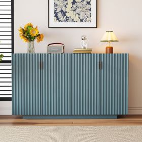4 Wavy Doors Ample Storage Space Sideboard with Adjustable Shelves and Retro Copper Handles for Dining Room and Living Room (Material: MDF, Color: Antique Blue)