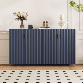 4 Wavy Doors Ample Storage Space Sideboard with Adjustable Shelves and Retro Copper Handles for Dining Room and Living Room (Material: MDF, Color: Antique Navy)
