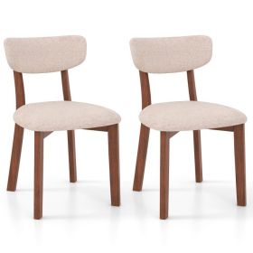 Dining Chairs Set of 2 Upholstered Mid-Back Chairs with Solid Rubber Wood Frame (Color: Beige)