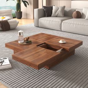 Square Marble Veneer Coffee Table Sliding Top with Storage in 39.4'' (Material: MDF, Color: Walnut)