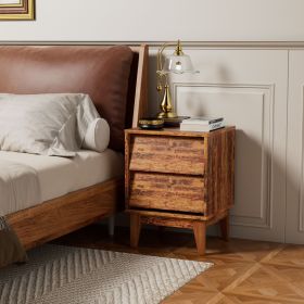 2 Set Nightstands Features Vintage-style and Bevel Design, Made of MDF, Mid Century Modern Nightstand, Night Stand for Bedroom (Material: MDF, Color: Brown)