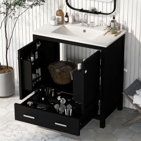 30" Bathroom Vanity with Single Sink, Combo Cabinet Undermount Sink, Bathroom Storage Cabinet with 2 Doors and a Drawer, Soft Closing (Material: Solid Wood+MDF, Color: Black)